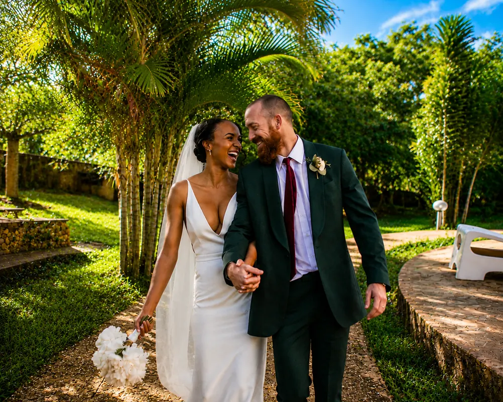 Wedding celebration in tropical gardens